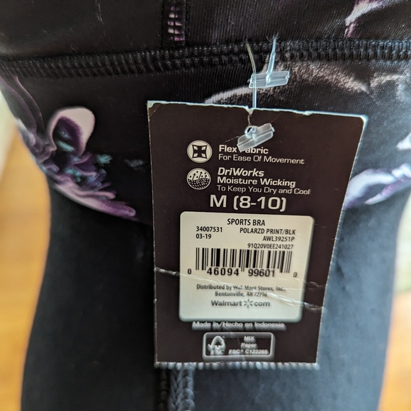 Athletic Works Sports Bra Sz Medium Trendy Floral Double Cross Back  padded Supt - Picture 9 of 10